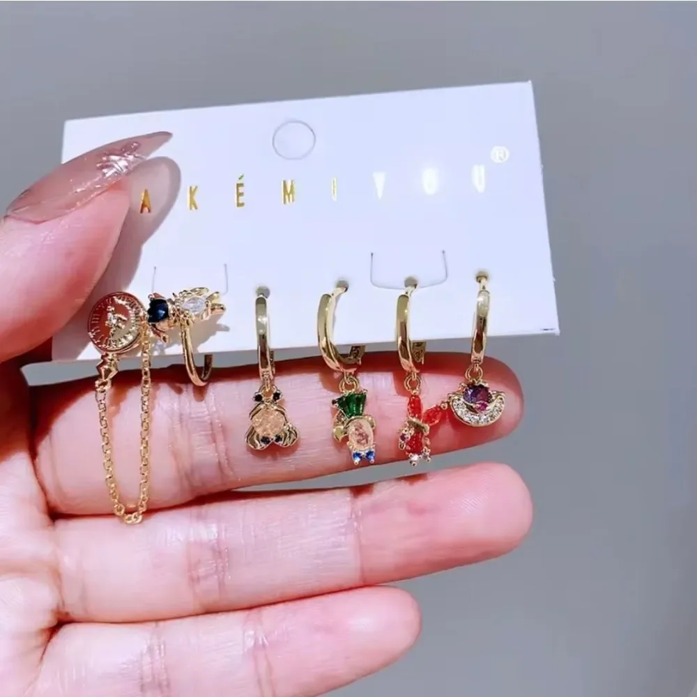 Alice In Wonderland 14K Gold Plated Gemstone Huggie Hoop Earrings